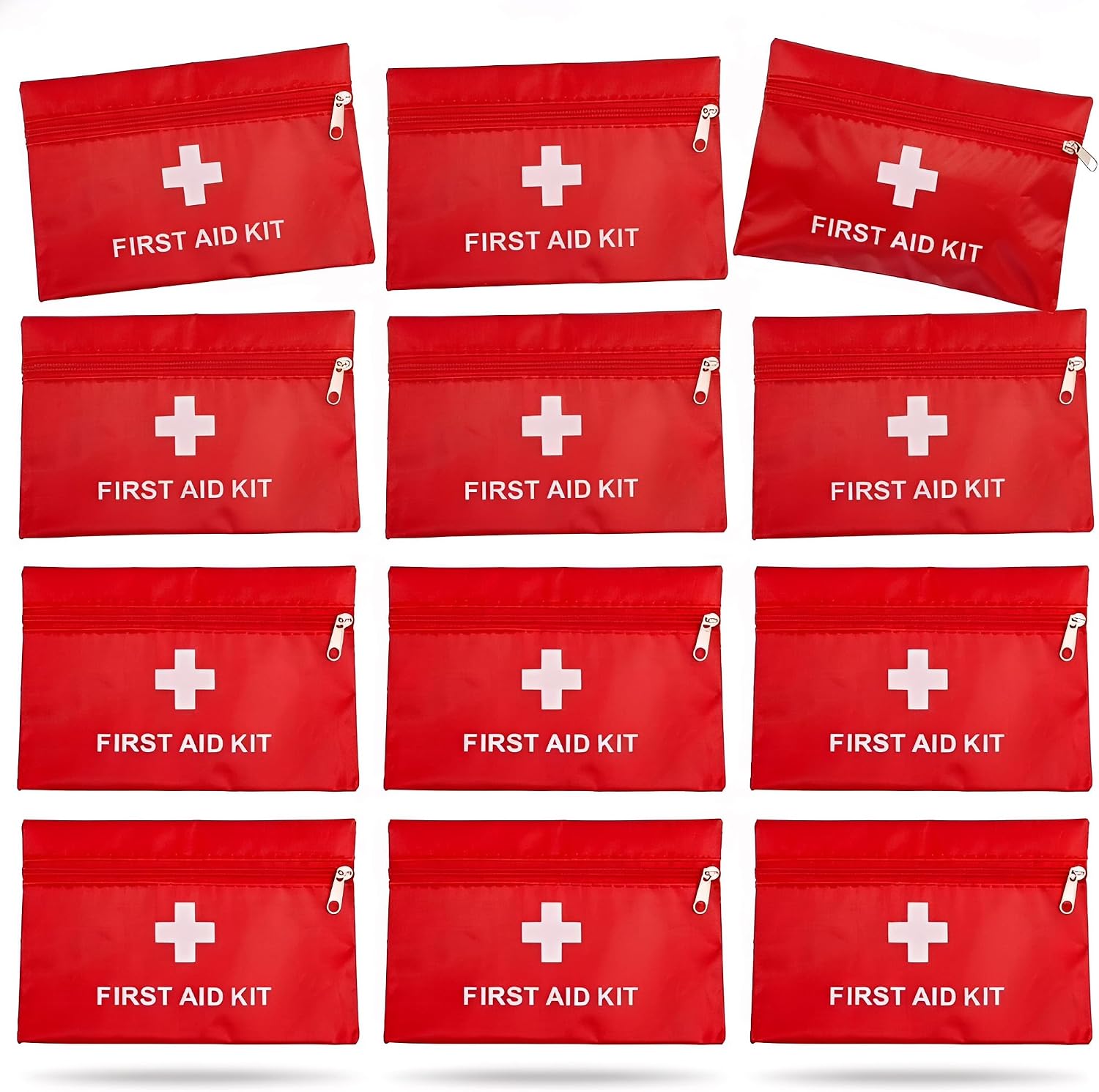 12 Pack Empty First Aid Kit Bag, Small First Aid Pouch Bulk, Water Resistant Travel Medical Organizer, Mini Emergency Supply Storage for Home, Car, Office, Camping, Outdoors (Red, 11x16cm, Bag Only)