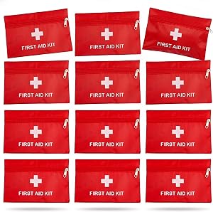 12 Pack Small First Aid Kit Bag Empty First Aid Pouch, Mini First Aid Kit Bulk Bags Travel Size for Home Office Car Business Outdoors Camping Hiking Cycling (Red, Bag Only)