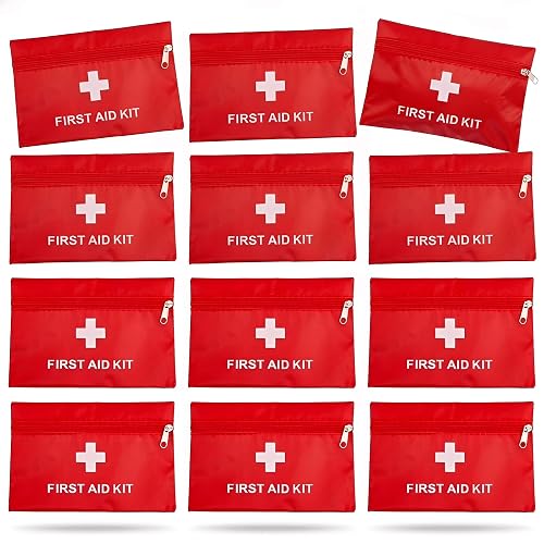 12 Pack Empty First Aid Kit Bag, Small First Aid Pouch Bulk, Water Resistant Travel Medical Organizer, Mini Emergency Supply Storage for Home, Car, Office, Camping, Outdoors (Red, 11x16cm, Bag Only)