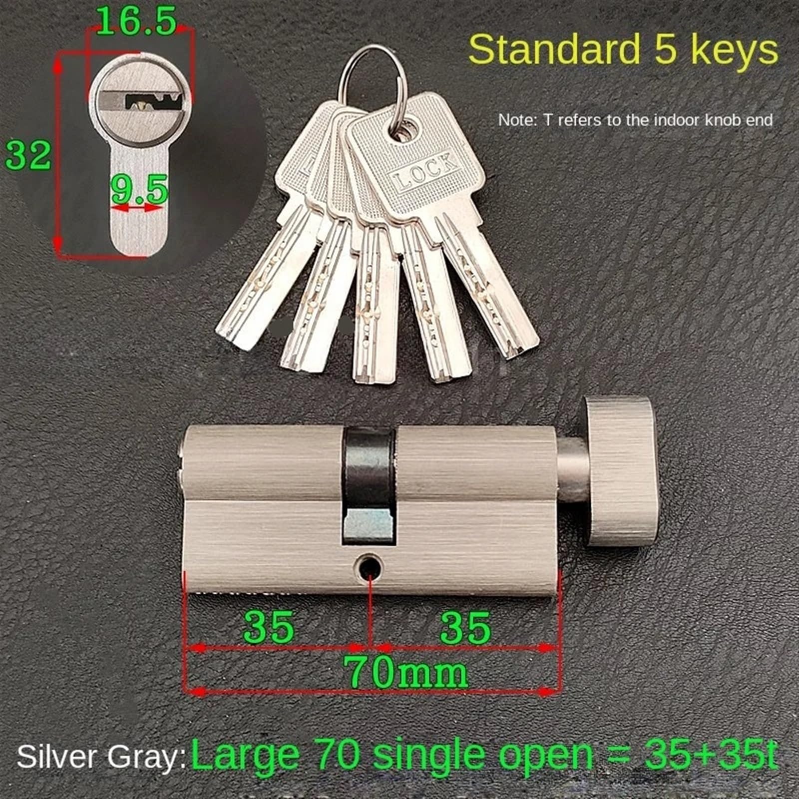 Schließzylinder Schließzylinder, Sicherheitsschloss, Kern, Türzylinder, Innenraum, Schlafzimmer, Wohnzimmer, Griff, Messingschloss, 5 Schlüssel(60mmz 30 and 30mm)