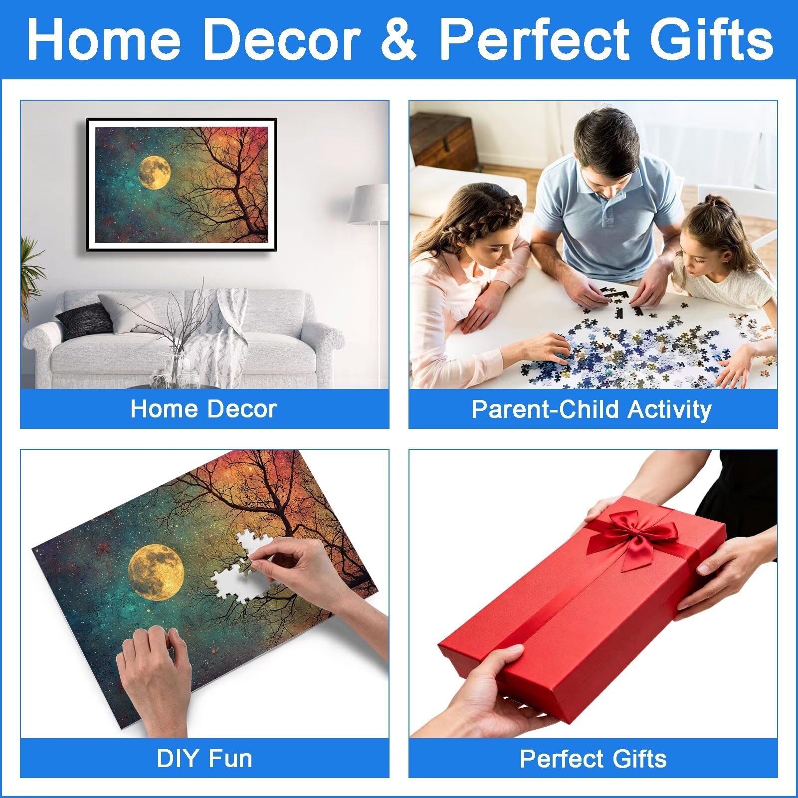 Puzzle 1500 Pezzi per Adulti Bambini, Puzzle Paesaggio in Legno per Adulti, Puzzles Luna Impegnativi, Giochi Educativo per Famiglie, Rompecapo con Scatola per Decorazioni Casa, Regalo Donna, -8880