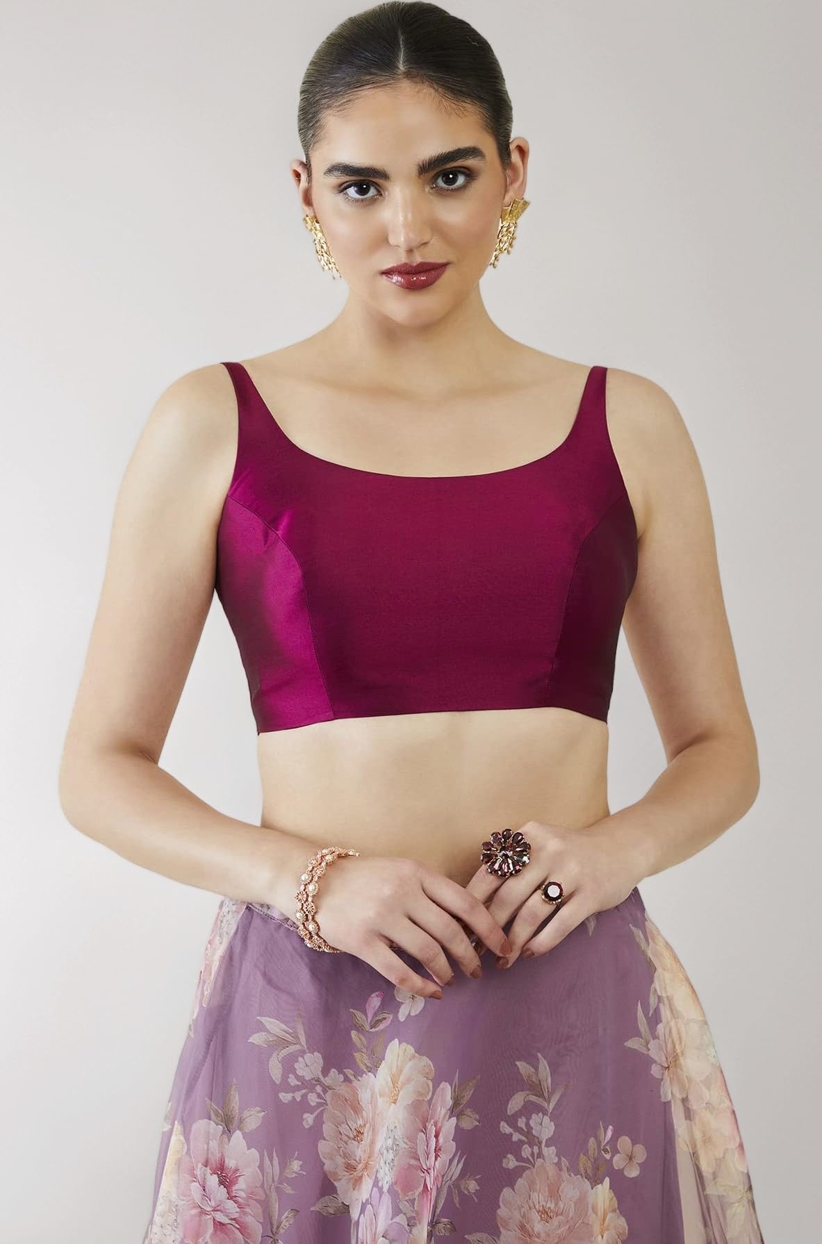 Womens Taffeta Solid Sleeveless Padded Blouse