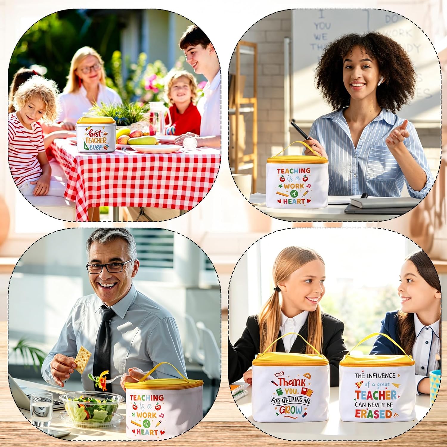 12 Pcs Back to School Teacher Lunch Bags Teacher Appreciation Gifts Bulk Insulated Cooler Lunch Boxes bags Totes Bulk Reusable for Thank You Teachers Gift Women Men First Day of School