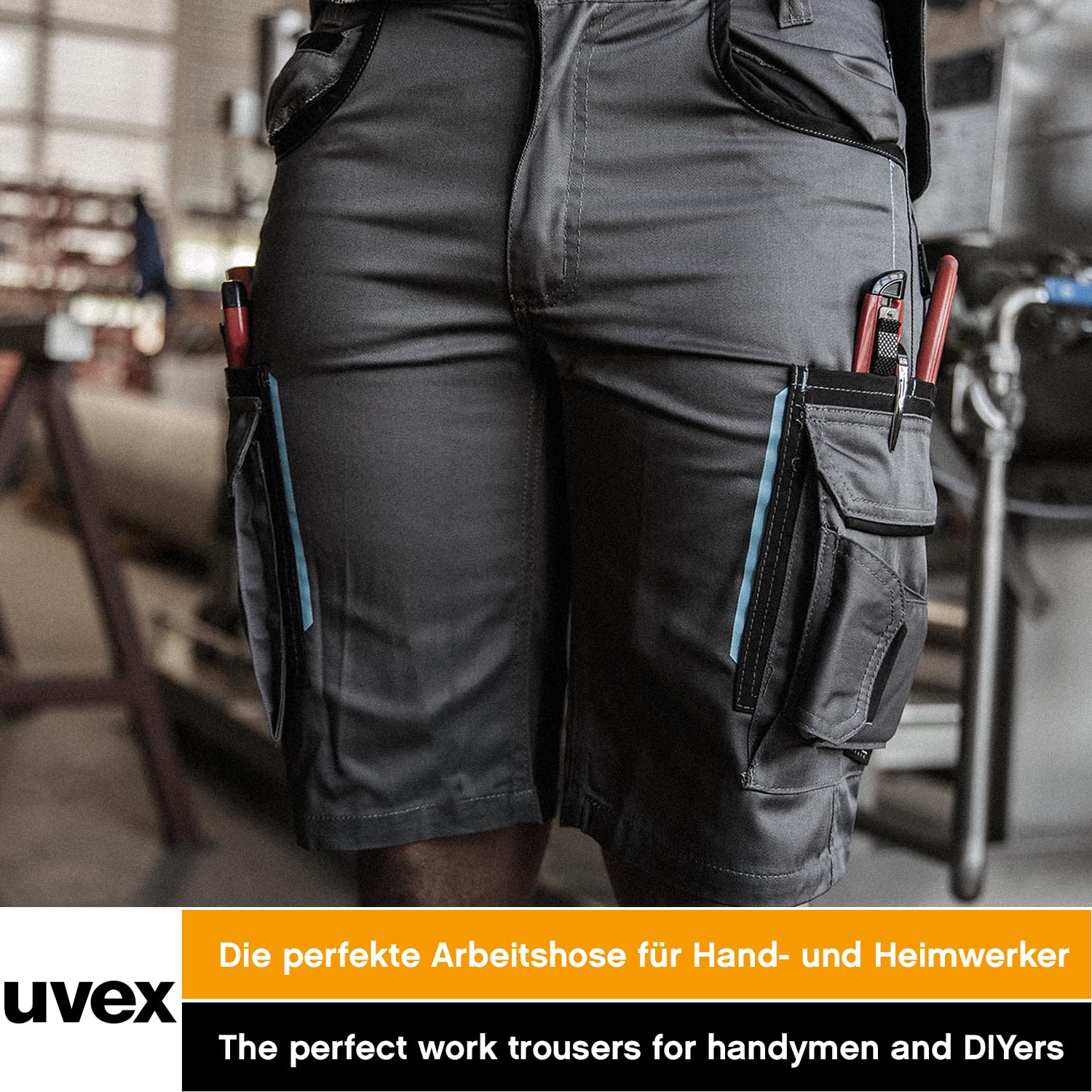 Uvex Pantalon de Travail Court Tune-Up pour Hommes - Poches à Outils renforcées en Cordura - léger et Respirant