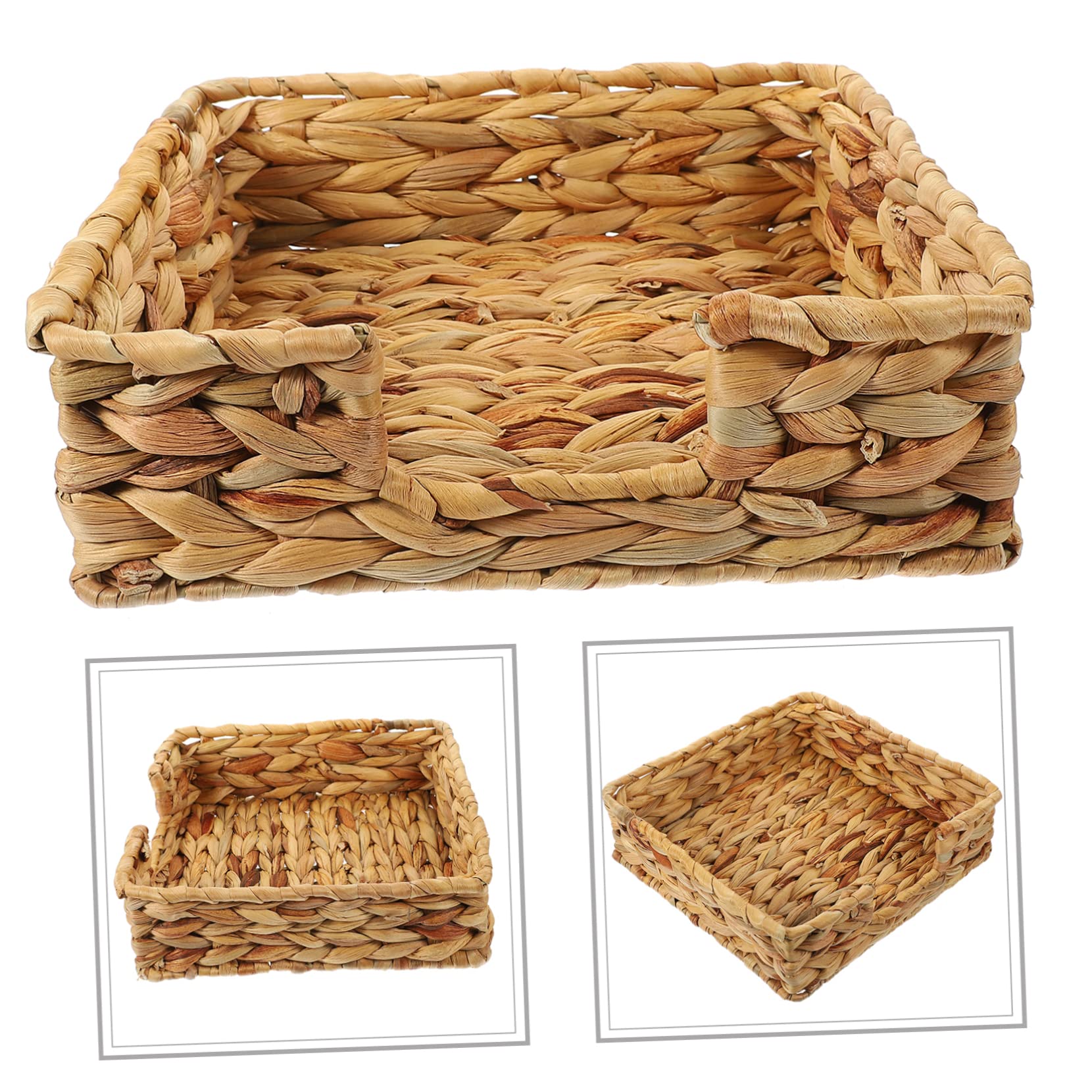 Scatola Per Fazzoletti In Paglia Intrecciata, Portaoggetti Rettangolare Decorativo, Caramello, 23x13x9 Cm