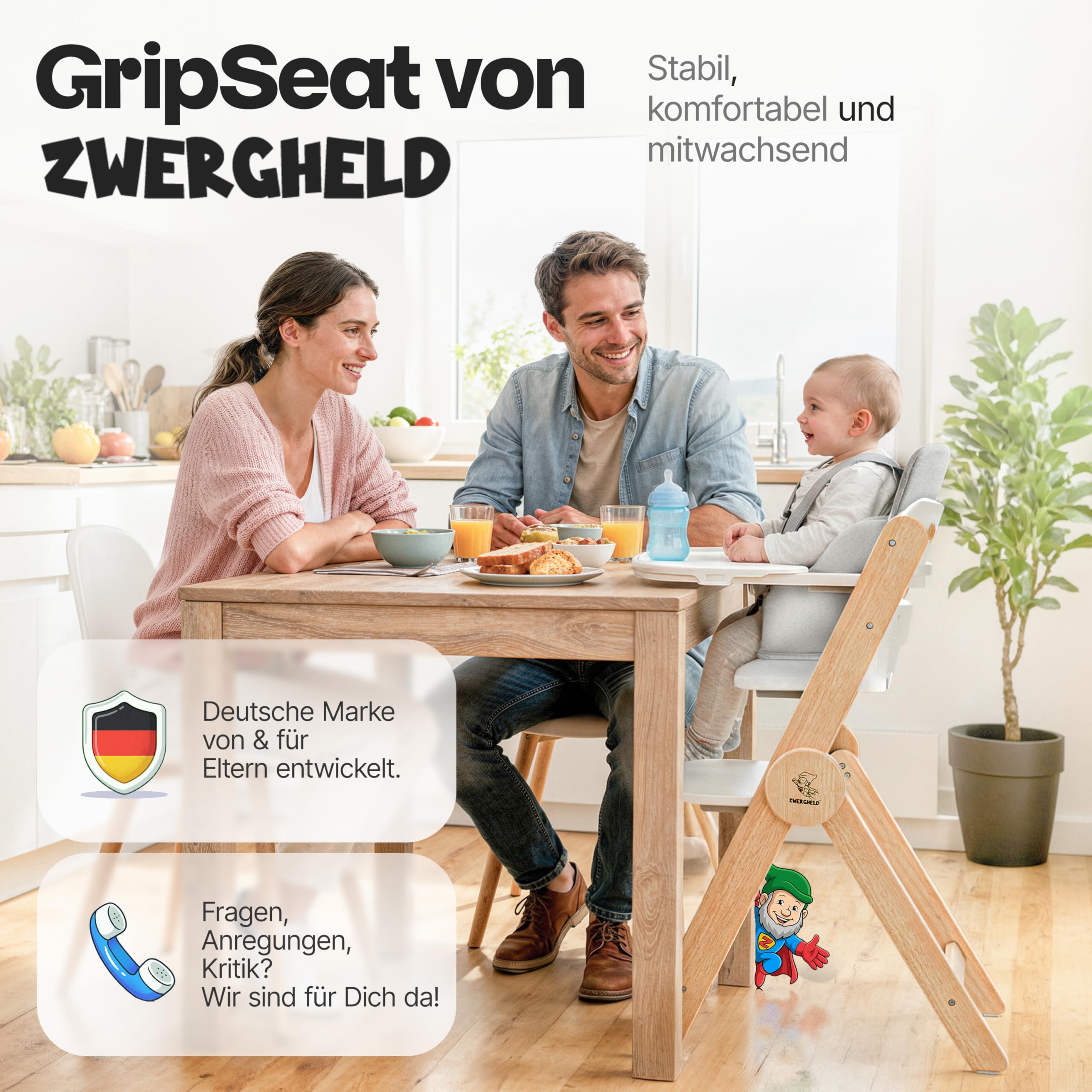 GripSeat Sitzverkleinerer für Babys ab 6 Monaten, kompatibel mit Hauck Alpha+, Beta+, ZS3, ZS4, mit stabilisierten Seiten (light-grey)