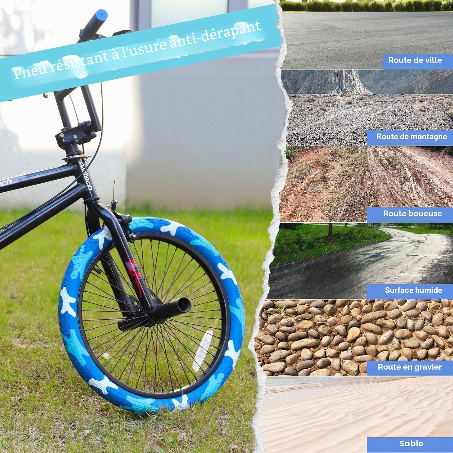 ZUKKA Lot de 2 pneus de vélo 20 x 2,125 - Bleus - 54-406 (20 x 2,125) - Pneus de vélo BMX avec chambres à air - Pour enfants - Bleu - 20" - Convient pour les vélos BMX pour enfants