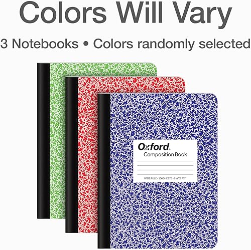 Miniatura 7 de Oxford Cuadernos de composición, paquete de 3, los colores de la cubierta varían, papel de rayas anchas, diarios escolares de 9-34 x 7-12 pulgadas,