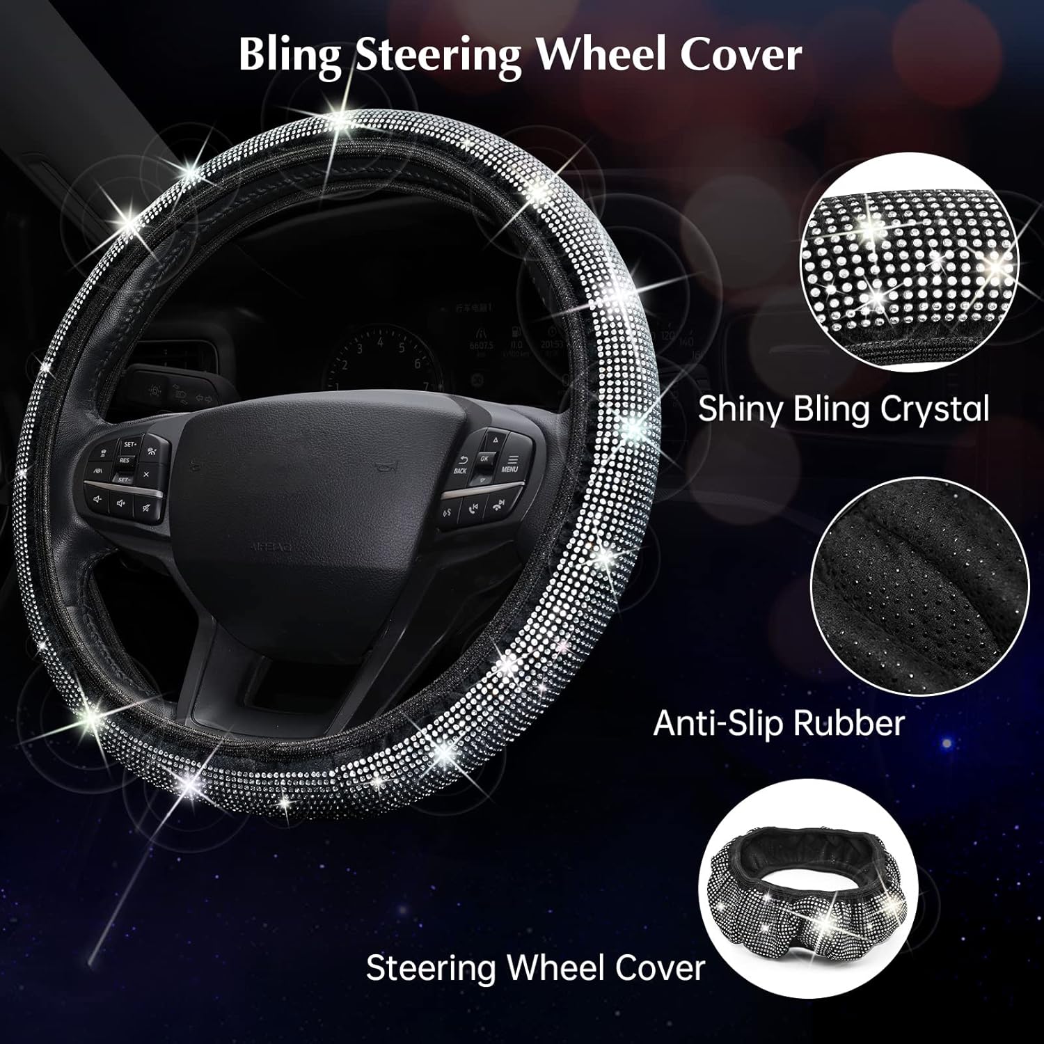 ARTILAURA 11 PCS Bling Car Accessories Set for Women Steering Wheel Covers Butterfly Hanging Seat Belt Cover Cute Air Vent Clips Coasters Glitter Diamond AUTO Interior kit (White)