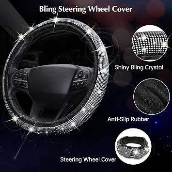 ARTILAURA 11PCS Bling Car Accessories Set for Women Steering Cover