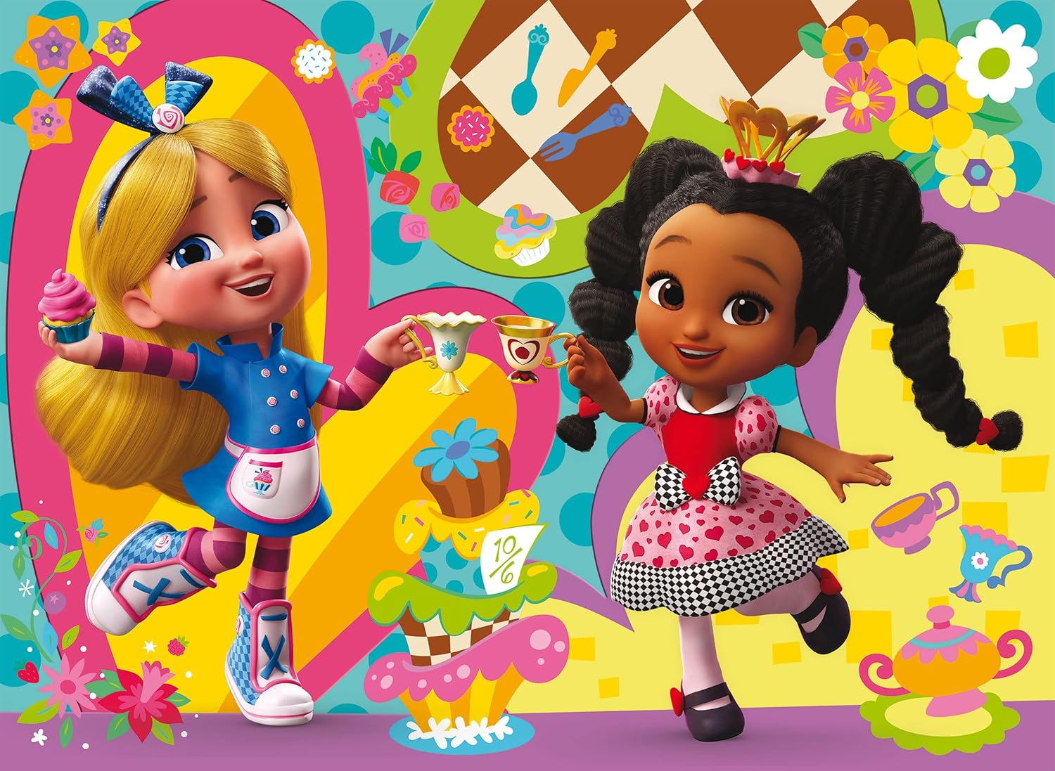 LISCIANI - DISNEY Alice in Wonderland Bakery - PUZZLE DF MAXI FLOOR 24- Double-sided Puzzle and Coloring Sheets - 50x70 cm - 24 Pieces - Learning Games for Kids - From 3 Years - Made in Italy