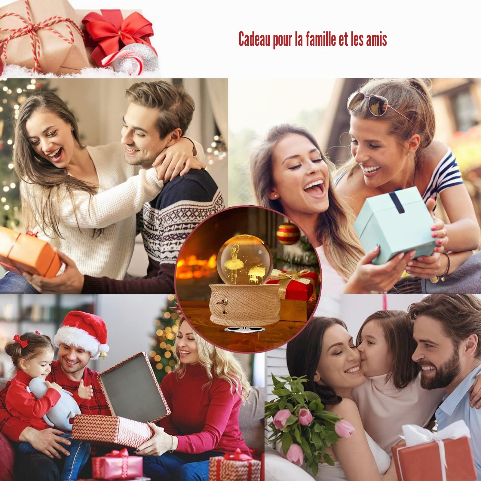 Wholede Boule à Musique en Cristal, Boîte à Musique en Bois avec 360 ° Rotation, Fonction de Projection, Musique Apaisante, Cadeau pour Femme, Noël, Saint Valentin, Fête des Mères