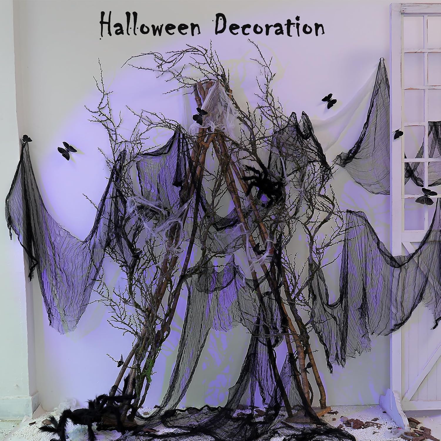 190cm/74.8inch Artificial Creepy Flexible Tree Branches Faux Grape Vines Garland Twigs with Moss Wood Craft for Halloween Door Wall Hanging Cottage Haunted Mansion Theme Outdoor Mantel Decoration (2)