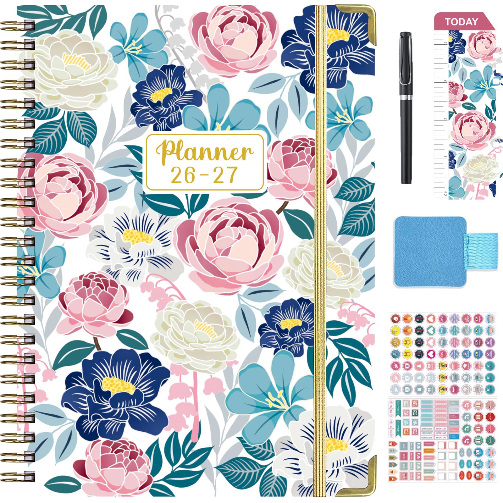 Academic Diary 2026 2027，July 2026 to June 2027 Planner, Weekly & Monthly A5 Hardcover Planner with Pen, Stickers,Inner Pocket, Elastic Band for Teacher, Student, Work | BSOFSTUF