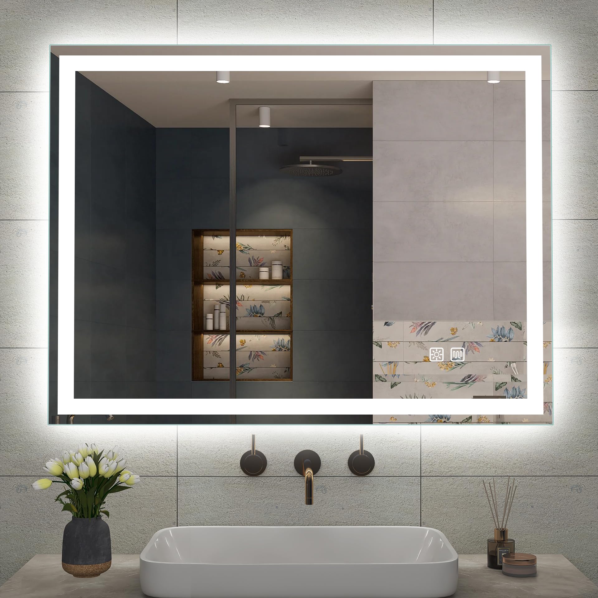 S'bagno Espejo Baño con Luz 800x600mm, Espejo Led Baño con Memoria, Función Antivaho, 3000K/4000K/6500K, Regulable, Cristal Templado HD, IP44 Espejos de Baño con LED Horizontal/Vertical