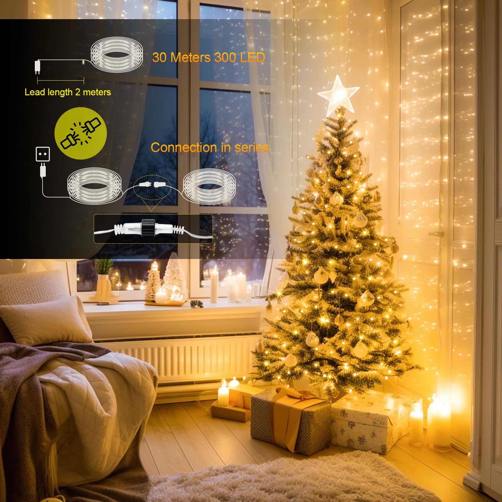MOVEONSTEP Christmas Lights 33M 300 LED Outdoor Lights Mains Powered - Image 3