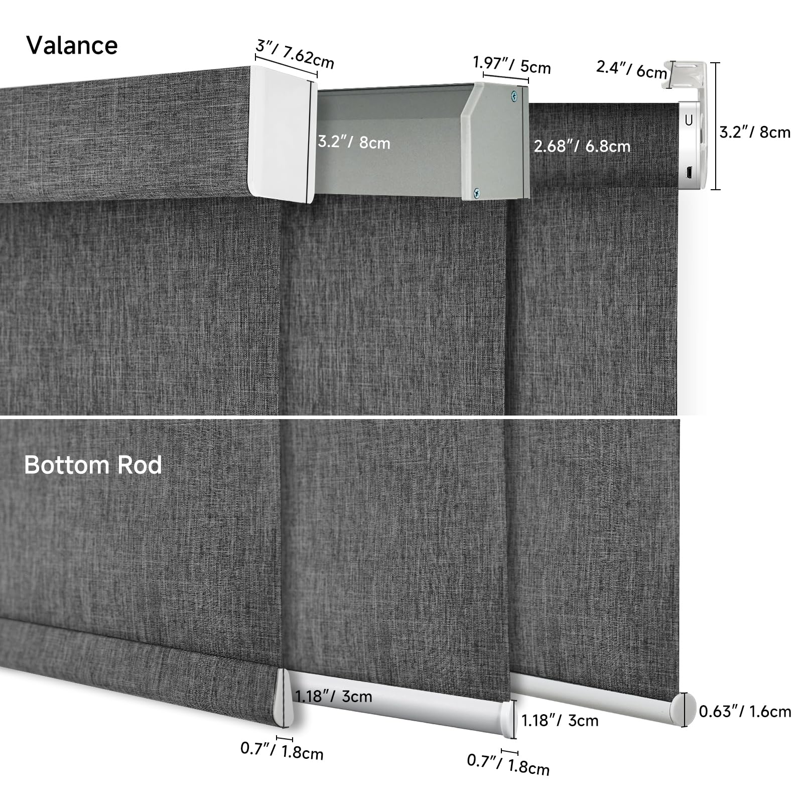 Stores occultants motorisés intelligents pour fenêtres – Stores électriques télécommandés compatibles avec Alexa, tailles personnalisées de 50,8 à 279,4 cm, tissu gris anthracite, économe en énergie