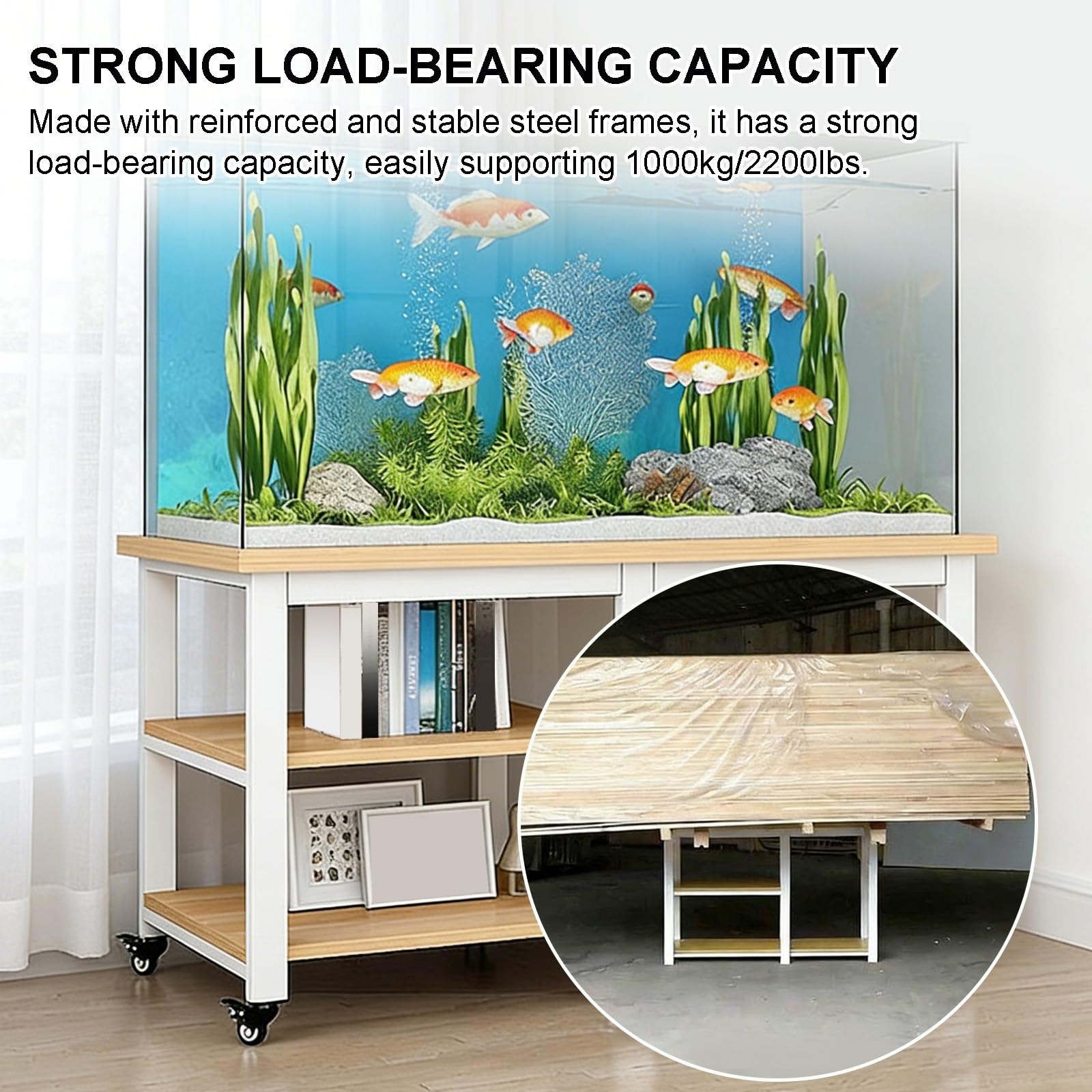 Wytrzymały stalowy stojak do akwarium z kółkami, mobilny zbiornik na ryby i zbiornik na gady, półka terrarium na zbiorniki 80 x 45 x 74 cm