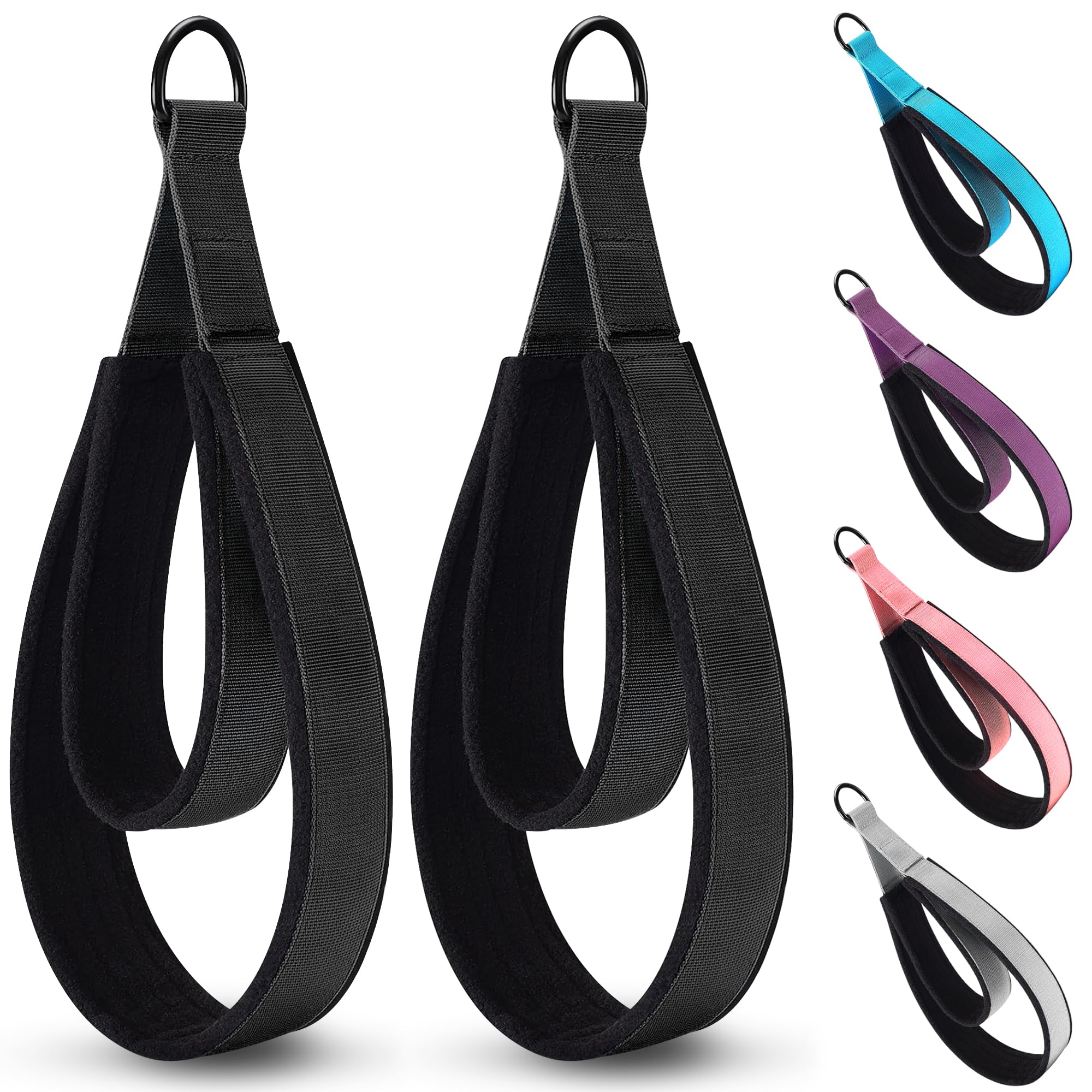 2PCS Pilates Double Loop Strap for Reformer Fitness D-Ring Straps Handle, Yoga Pilates Equipmen D-Ring Exercise Strap for Gym Workout Home (Black)