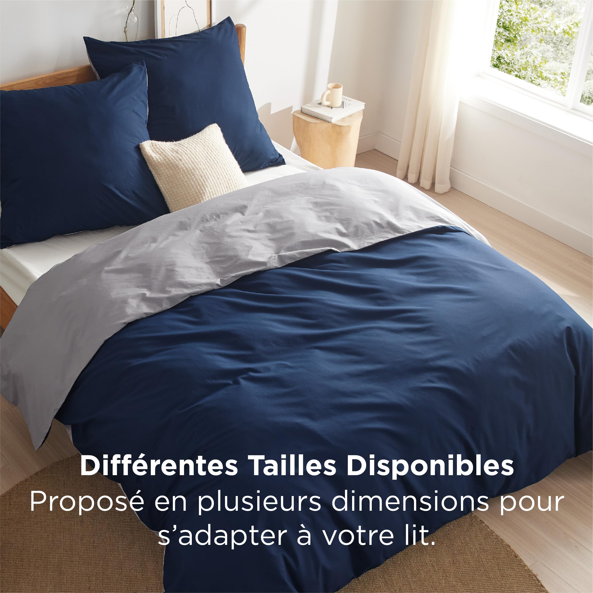 BEDSURE Pościel 200 x 200 cm, niebiesko-szara, 1 poszwa na kołdrę 200 x 200 cm + 2 poszewki na poduszkę 65 x 65 cm, Öko-Tex, niebiesko-szara bawełna, z zamkiem błyskawicznym