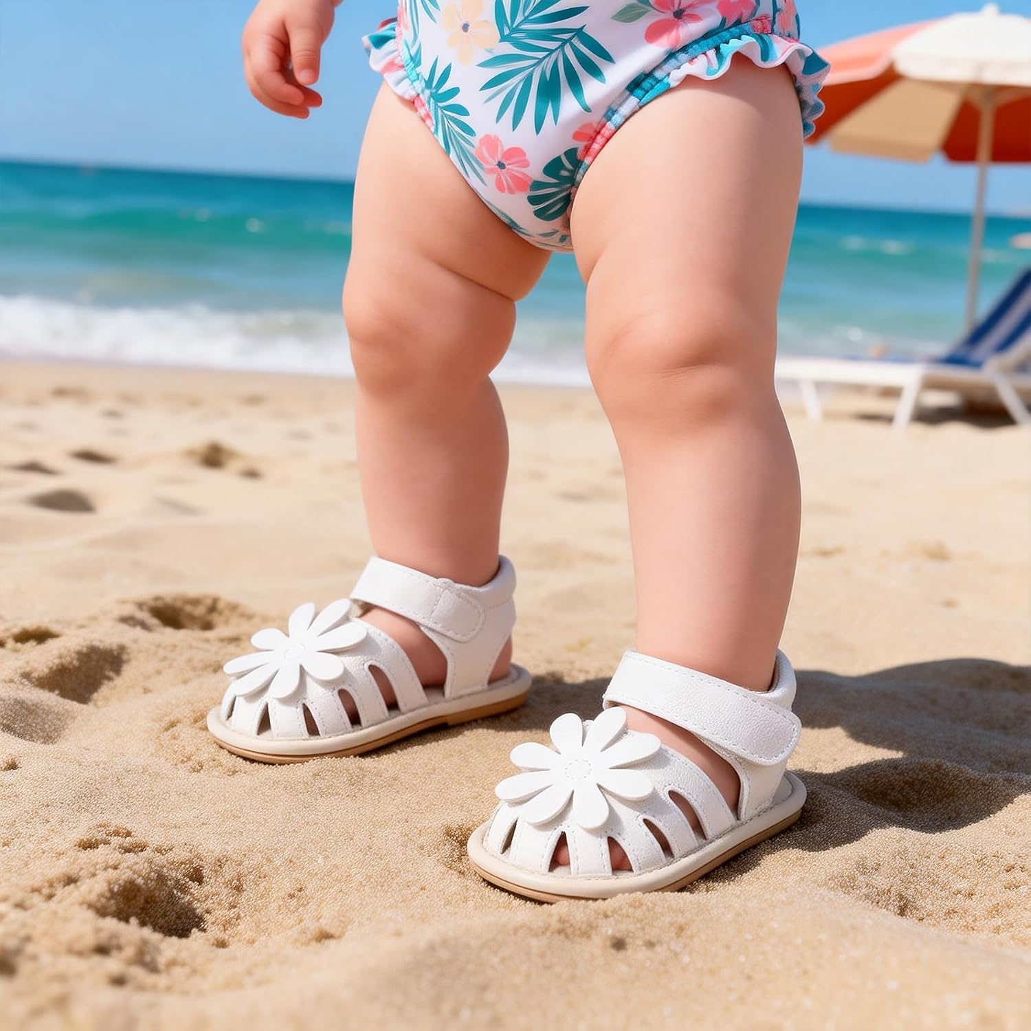 Jastore Infant Baby Girls Sandals Toddler Flower Anti Slip Rubber Sole Newborn Prewalker First Crib Shoes Breathable Summer Outdoor Beach Shoes