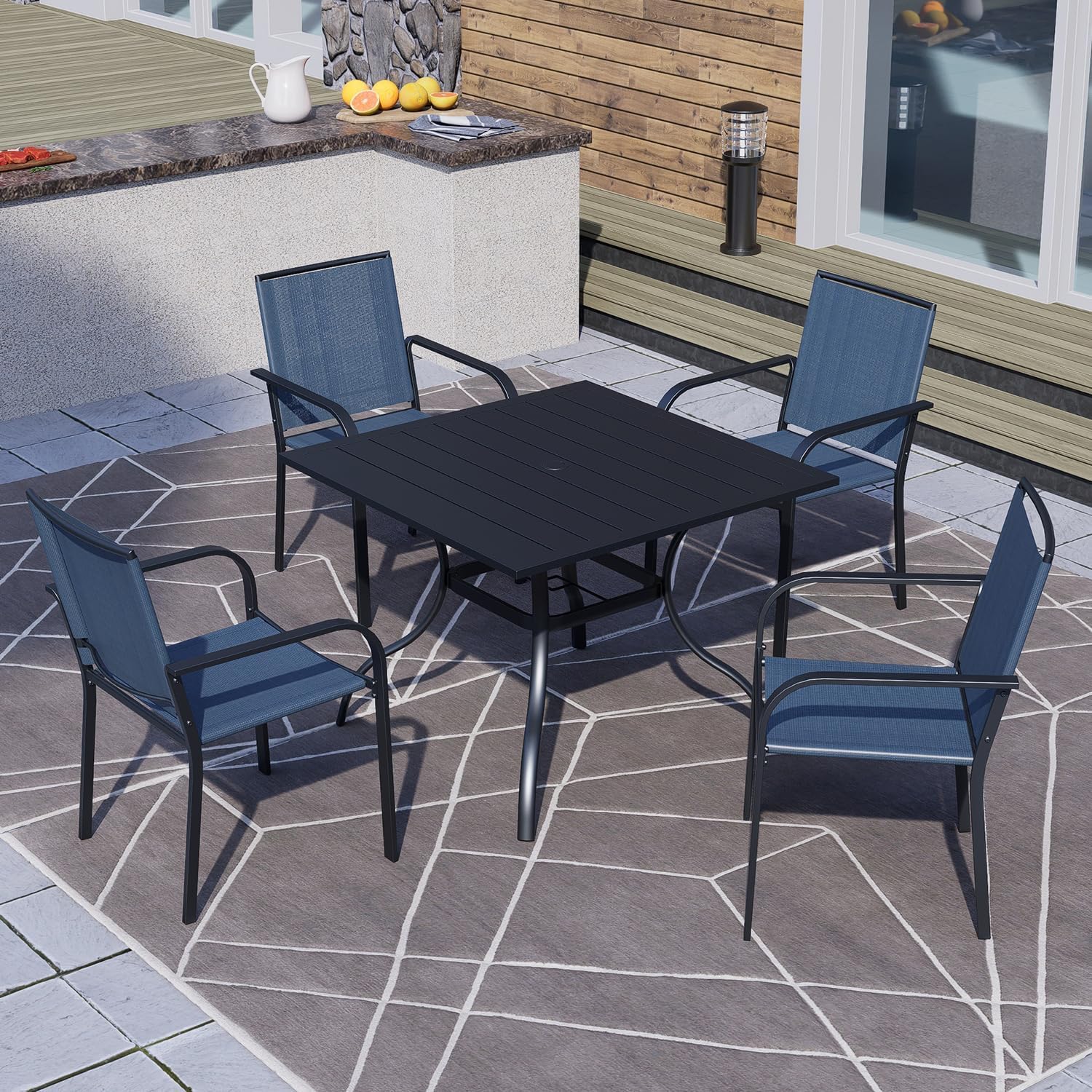 Anmutig Patio Dining Chairs Set of 4, Outdoor Stackable Dining Furniture Set, All Weather Dining Set for Lawn, Garden, Backyard, Poolside, Blue