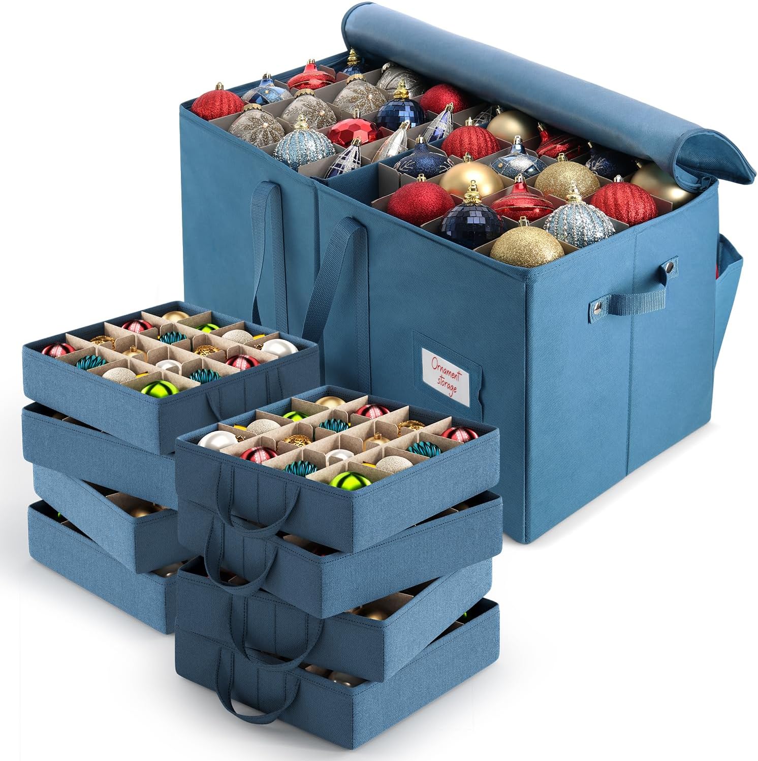 Hearth & Harbor Large Christmas Ornament Storage Box With Adjustable Dividers - Ornament Storage Container For 128 Holiday Ornaments or Decorations Non-Woven 128 Ornaments