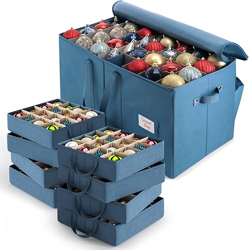 Miniatura 16 de Caja de almacenamiento grande para adornos de Navidad con divisores ajustables, contenedor de plástico para 128 adornos navideños o decoraciones