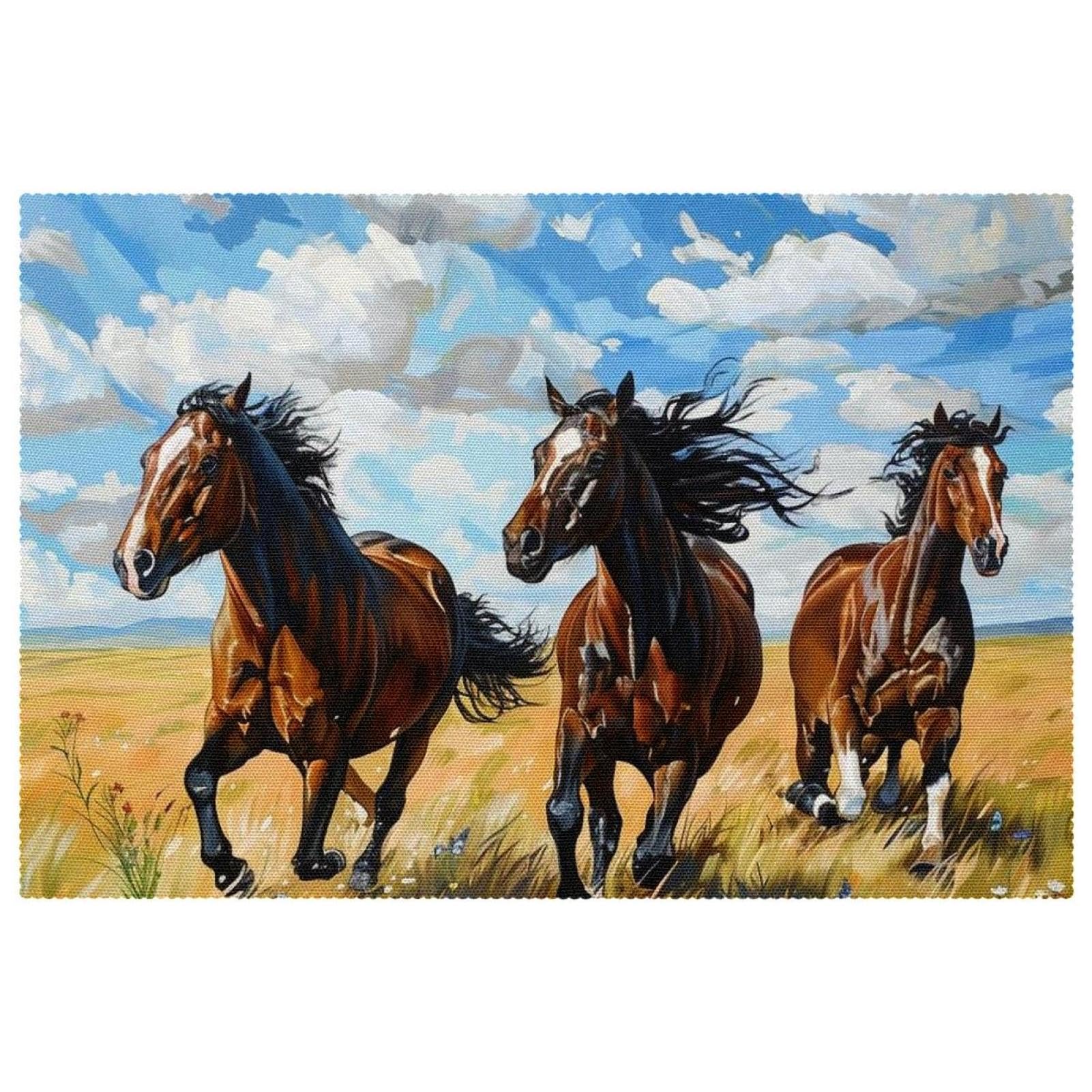 Sets de table antidérapants motif cheval aquarelle contre rayures