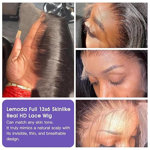 Miniatura 2 de Lemoda Pelucas de encaje real HD de 13 x 6 pulgadas 15A de 32 pulgadas 15A de cabello humano virgen brasileño lacio con encaje frontal, 200%