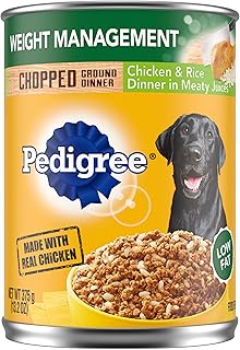 PEDIGREE CHOPPED GROUND DINNER Weight Management Adult Canned Soft Wet Dog Food, Chicken & Rice Flavor, 13.2 oz. Cans (Pack of 12)