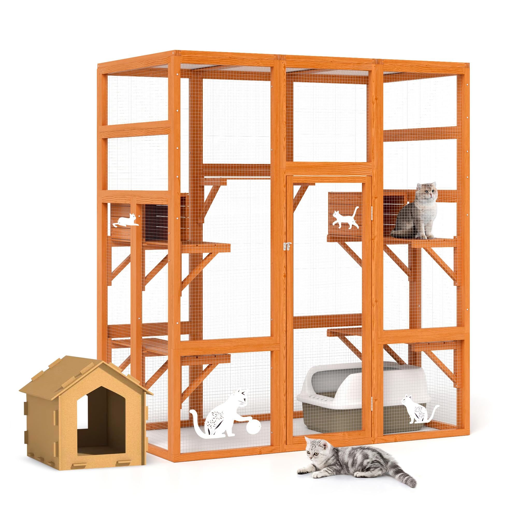 Outdoor Cat House Waterproof Insulated, Indoor Cedar Wood Catio 160cm — image 1