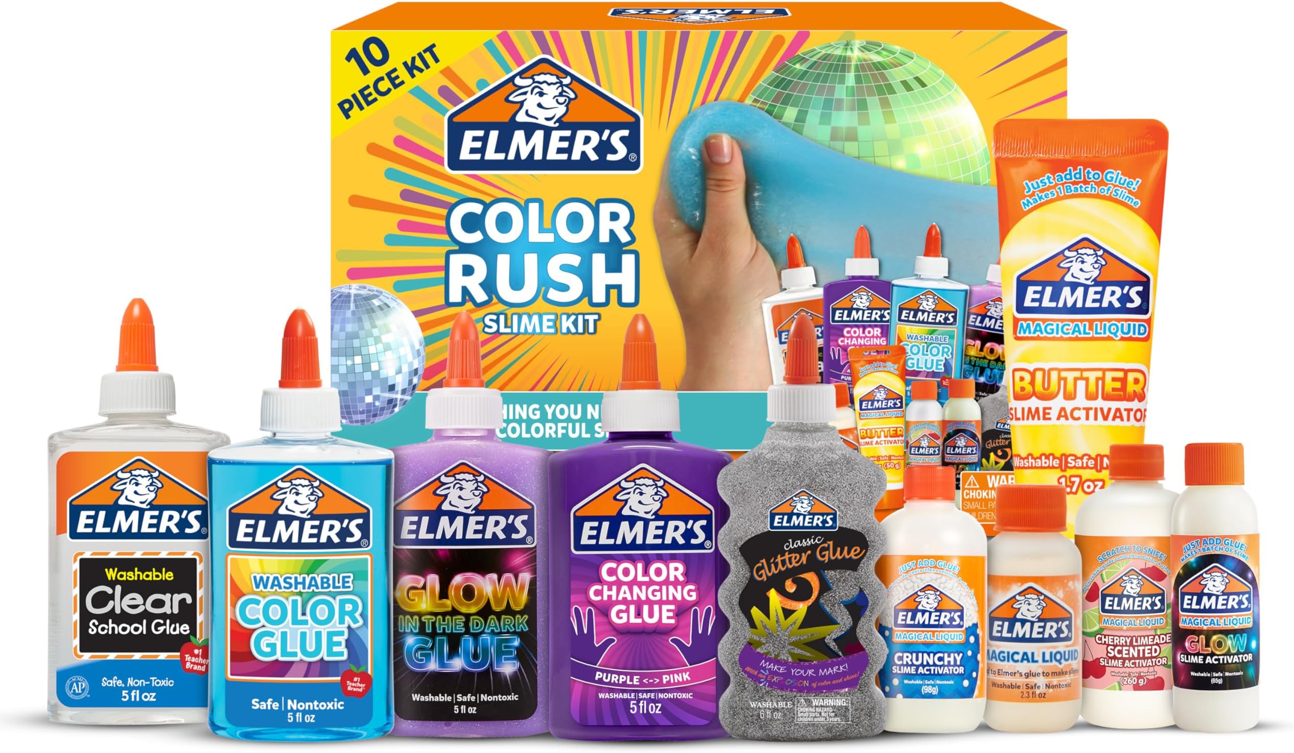 Color Rush Slime Kit, Includes Liquid Glue, Activator, Makes Color Changing, Glow in The Dark, Butter Slime and More, 10 Piece Kit - Perfect for Birthday Parties, Gift Idea, Kids Activity
