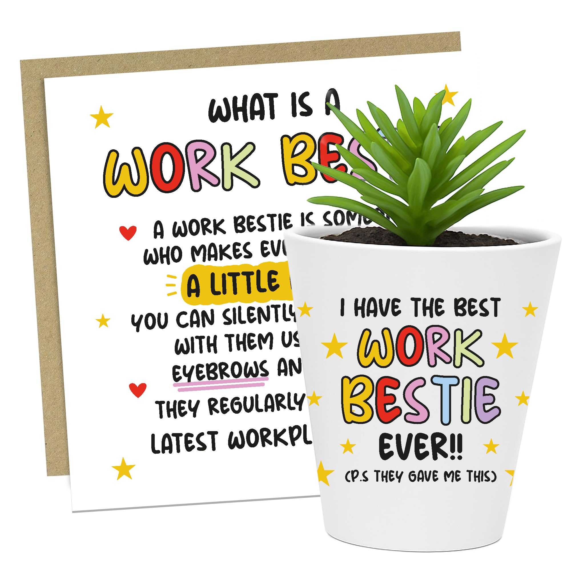 RED OCEAN Christmas Birthday Gift For Bestie WORK BESTIE Card And Flower Pot Gifts Friendship Gift For Him Her Colleague Keepsake Funny Friend