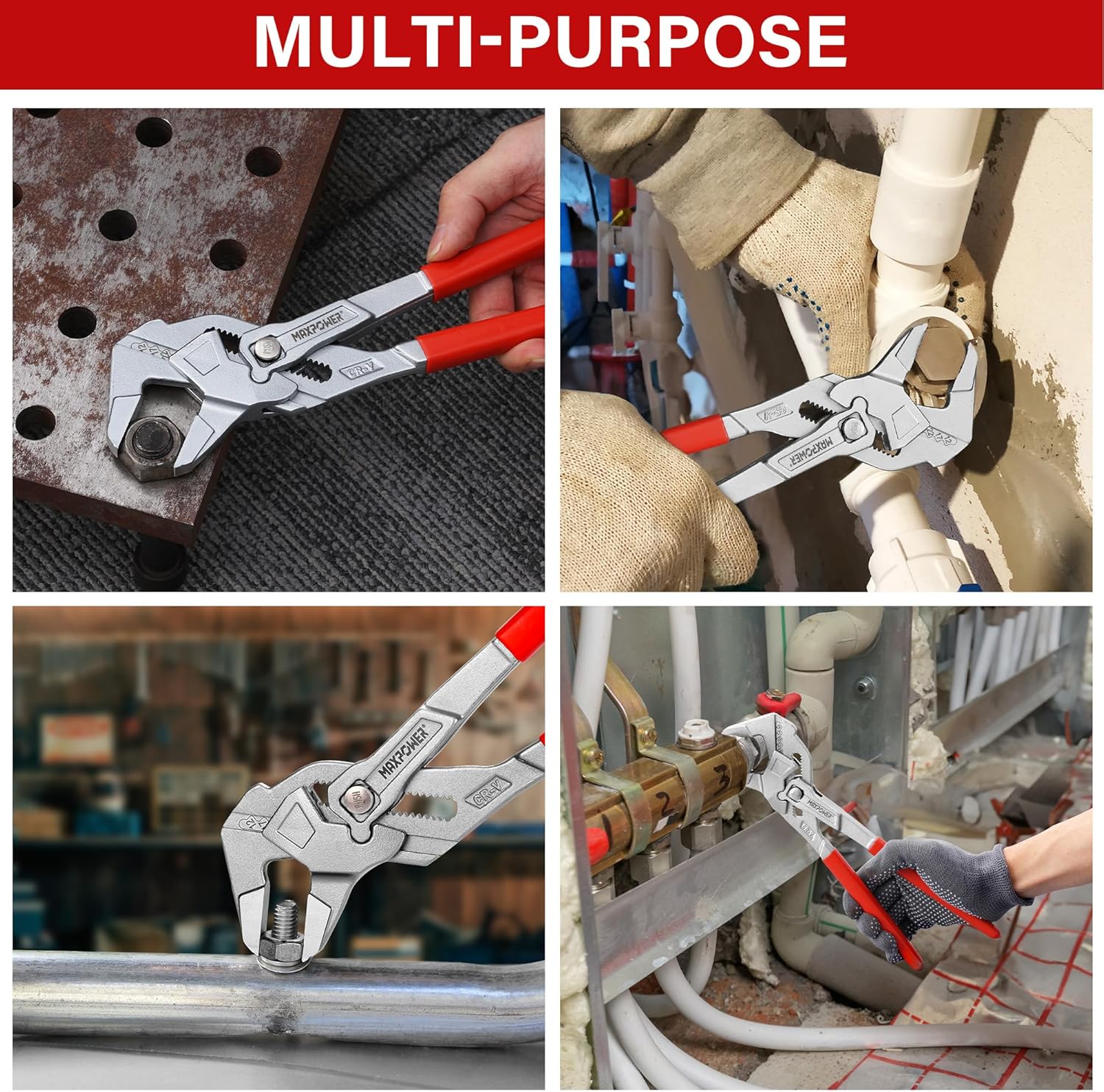 MAXPOWER 10-inch Pliers Wrench with Jaw Protectors, Smoothly Adjusted Button, Jaw Capacity 2"