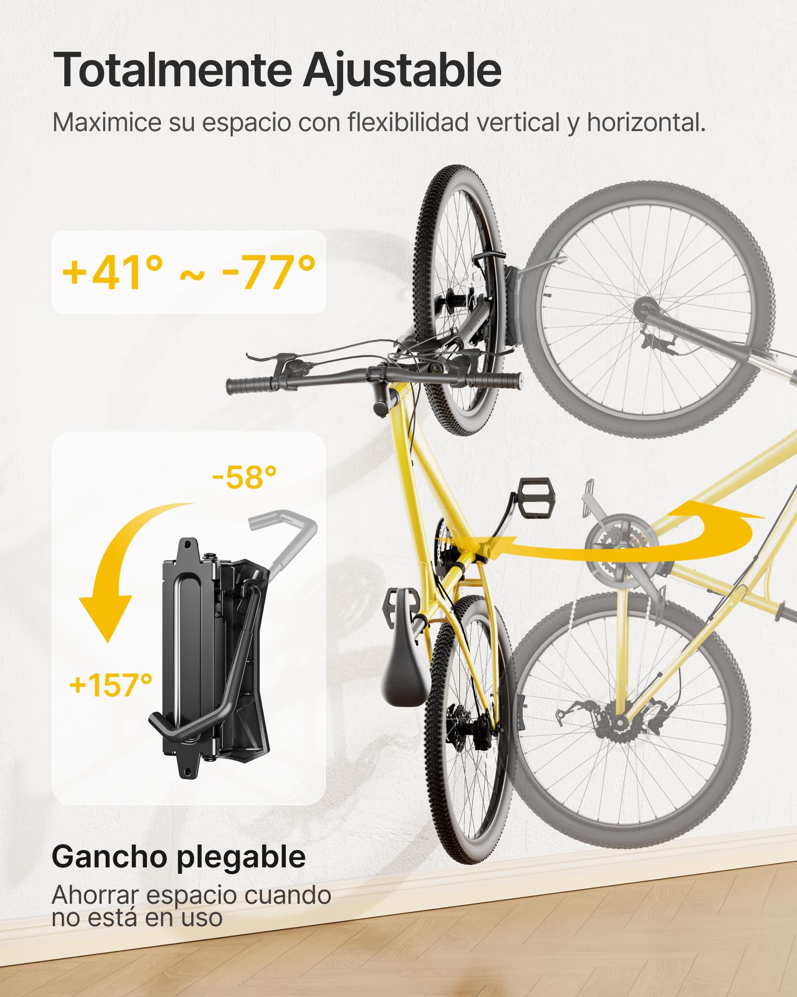 monTEK Soporte de Pared Giratorio para Bicicleta, Soporte Vertical de Pared para Bicicletas hasta 35 kg, Colgador Bicicleta Pared Plegable, Soporte de Bicicletas Ahorra Espacio para Garaje, 2 Paquete