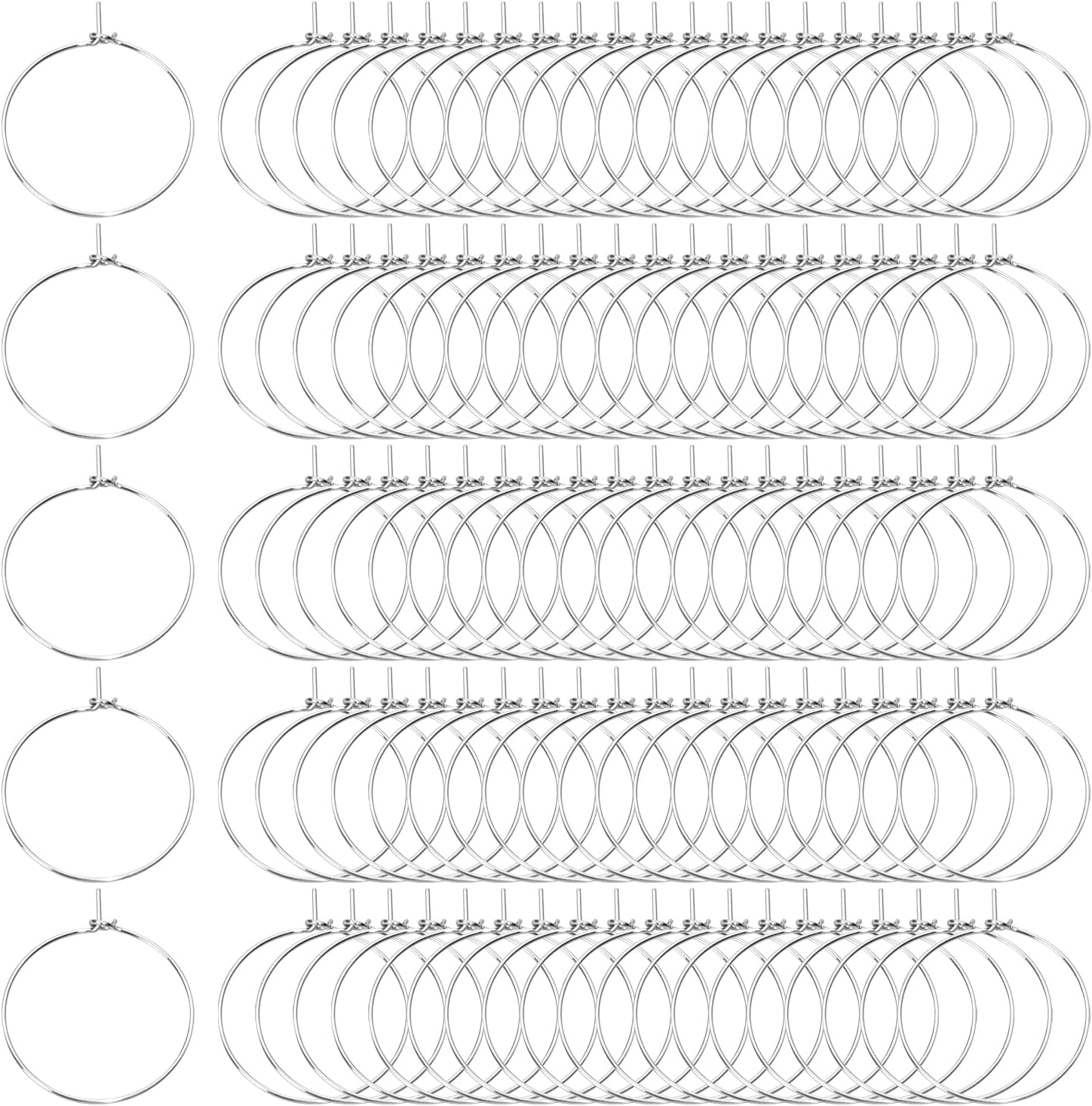 Tupalizy 100PCS Wine Glass Charm Rings Earrings Findings Beading Hoops Open Jump Rings for Jewelry Making DIY Bead Crafts Projects Wedding Christmas Birthday Party Festival Supplies (25mm, Silver)