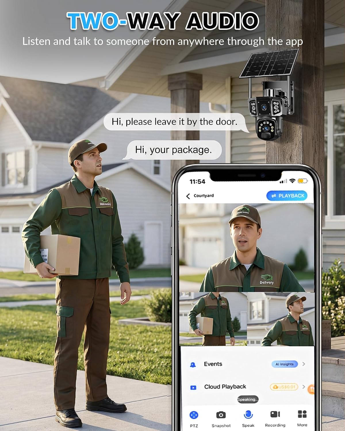 KEPEAK Solar Security Camera Wireless Outdoor, Triple Lens PTZ WiFi System, Panoramic View, 10x Zoom, PIR Human Detection, Color Night Vision, Waterproof