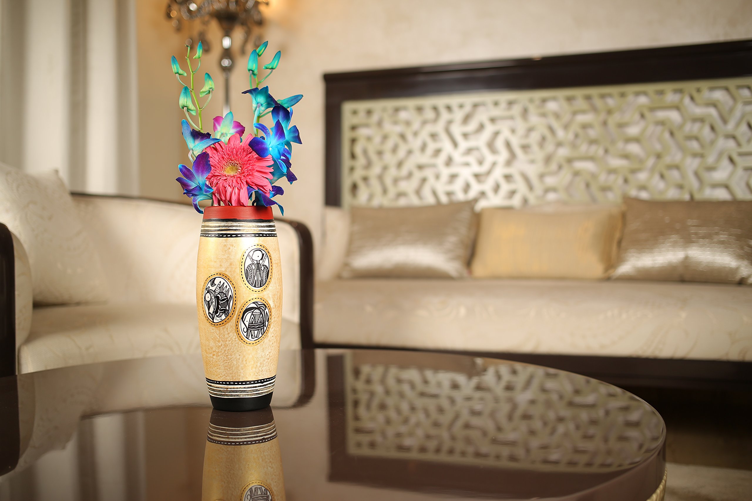 Vase en terre cuite artisanal idée cadeau de Noël unique objet décoratif peint main