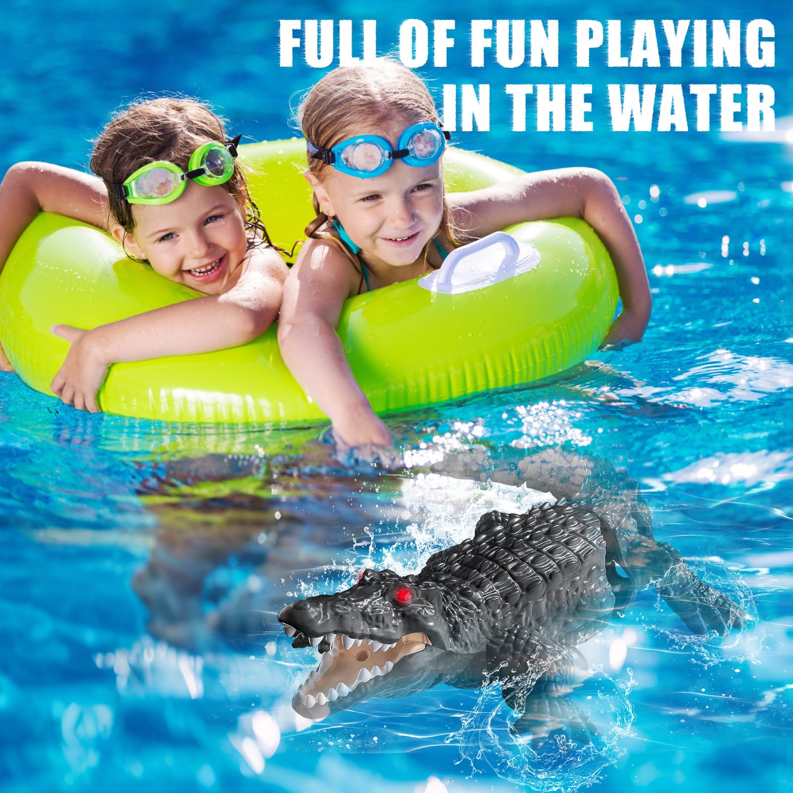 Barcos Teledirigido RC Cocodrilo, 2.4GHz Barco de Control Remoto con luz LED y Doble hélice para Piscinas y Lagos, Juguete Cocodrilo EléCtrico de Piscina Agua para niños y niñas
