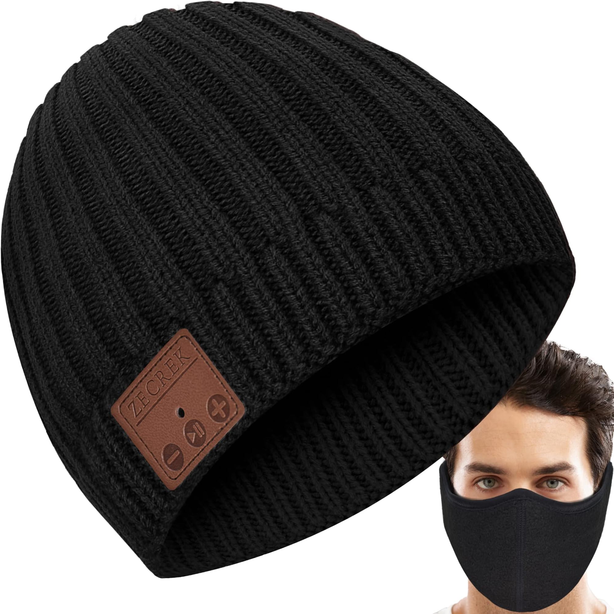 Bluetooth Beanie,Gifts for Men Women Teen Boys Teen Girl,Unique Tech Christmas Stocking Stuffer Mens Womens Him, Black, One size