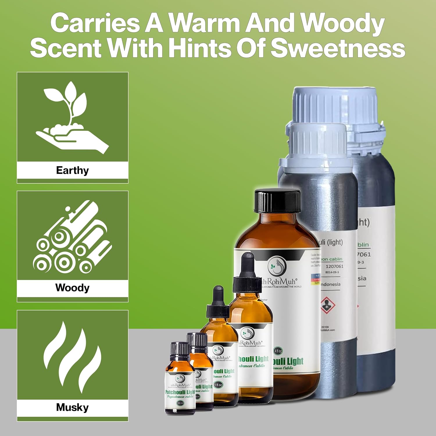 uh*Roh*Muh Premium Light Patchouli Essential Oil 15 ml | Home Essentials, Intense Sweet Aroma Aromatherapy Bliss | Essential Oils for Diffusers Aromatherapy | Sustainably Sourced from Indonesia