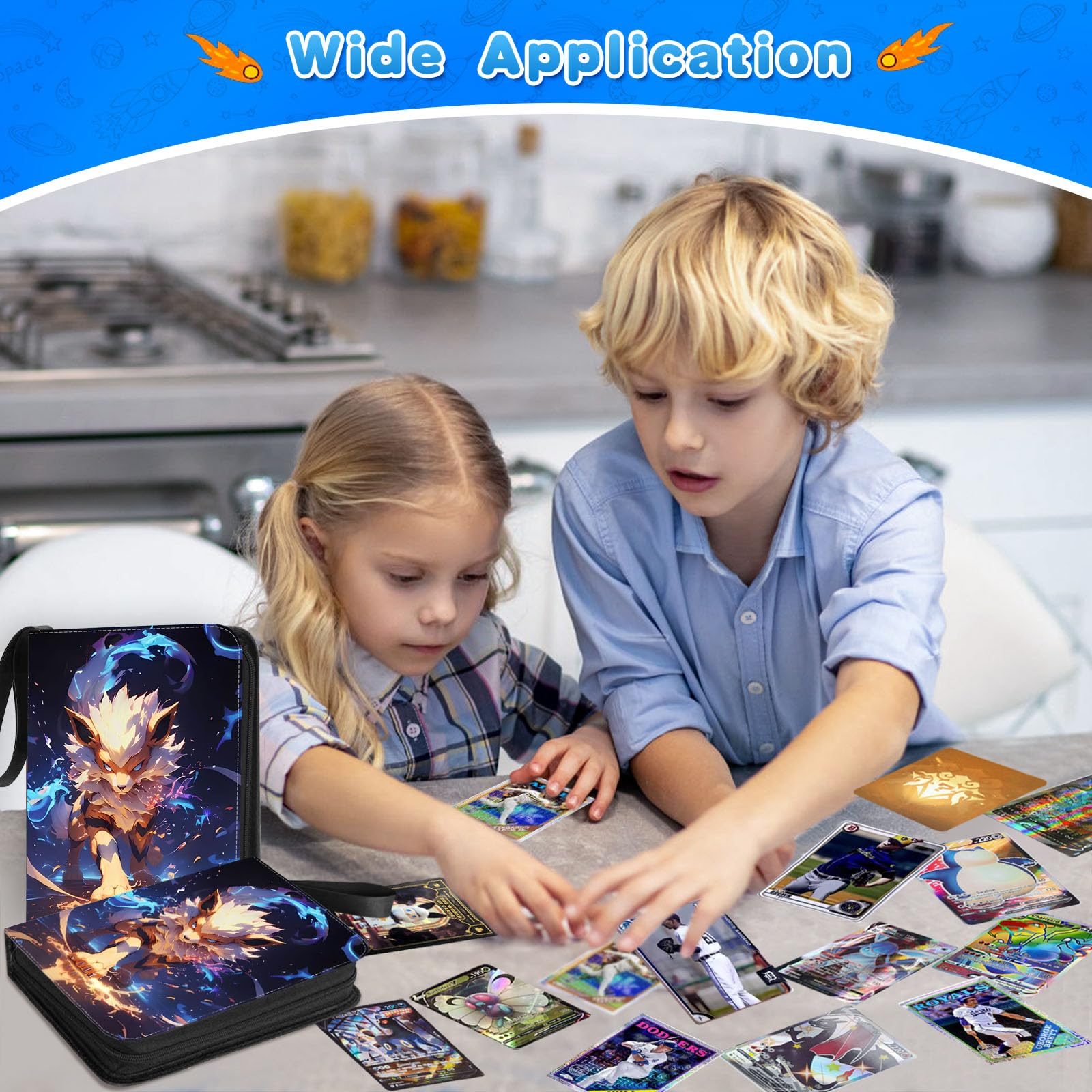 Classeur Cartes YIBU – 50 Pages, 4 Poches, 400 Cartes – Cuir PU, Fermeture éclair, Motifs Dessins Animés – Cadeau Enfant