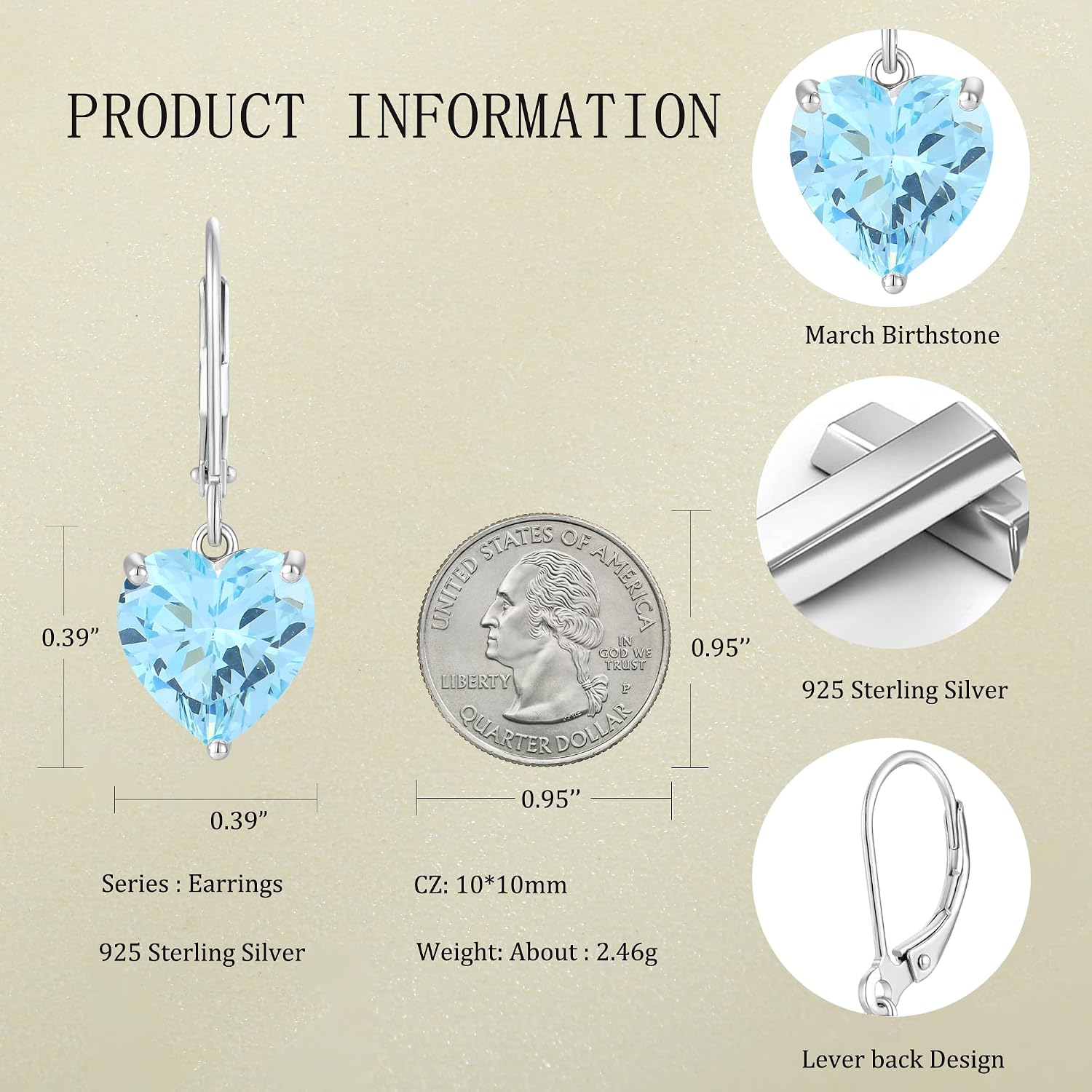 JO WISDOM Love Heart Dangle Drop Earrings for Women 925 Sterling Silver Leverback Earrings Crystals Birthstone Jewelry Gifts for women