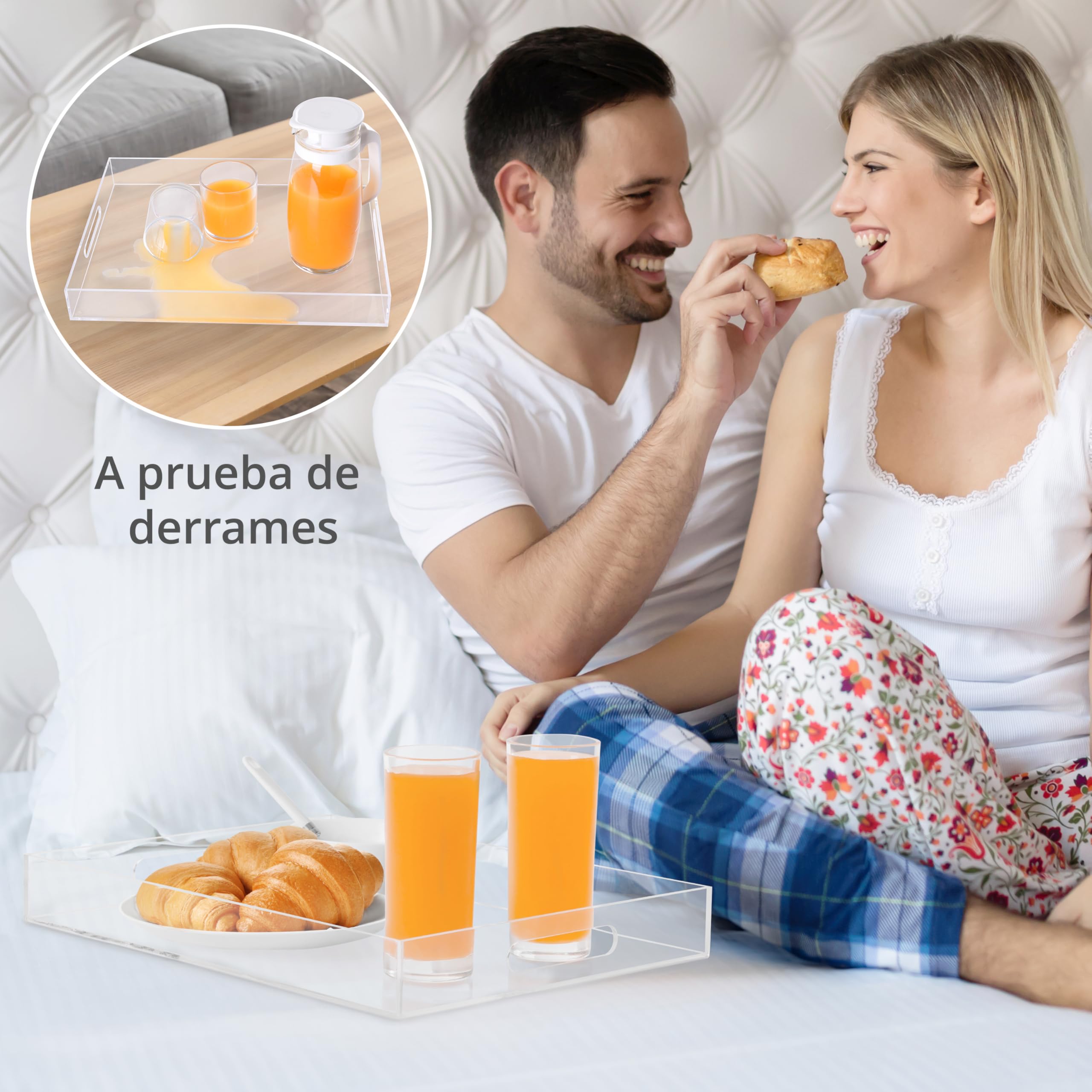 Winter Shore Bandeja Grande Acrílica para Servir (40 x 30 x 5 cm) - Bandejas Plastico Transparente con Asas para el Hogar, Vajilla, Mesa, Cocina, Joyero, Baño, Tocador - Fuente Decorativa Expositora