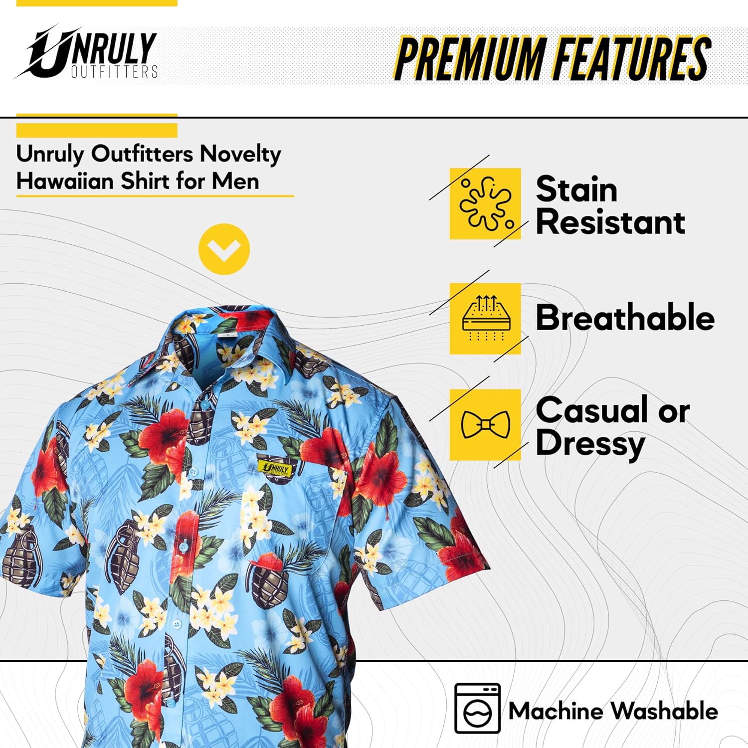 Hawaiian Shirt for Men Blue Grenades Button Down Shirts Men Novelty Funny Flower Weapons Shirts with Guns