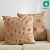 Vista 454 de PHF Fundas de almohada 100% algodón con tejido de gofre de 24 x 24 pulgadas, paquete de 2 fundas cuadradas para decoración elegante del hogar, sin