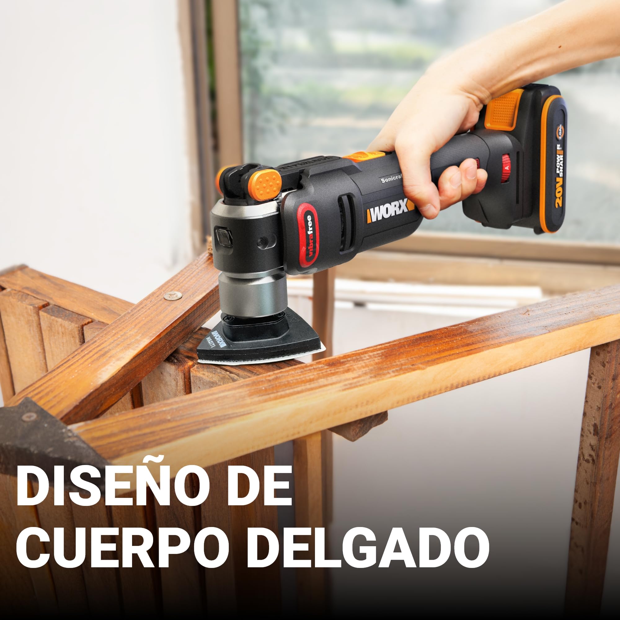 WORX WX698.9 NITRO – Herramienta multifunción inalámbrica 20V, Cortar, serrar, moler, raspar, rascar, sin escobillas, Sistema de fijación universal, 23 accesorios, sin batería ni cargador
