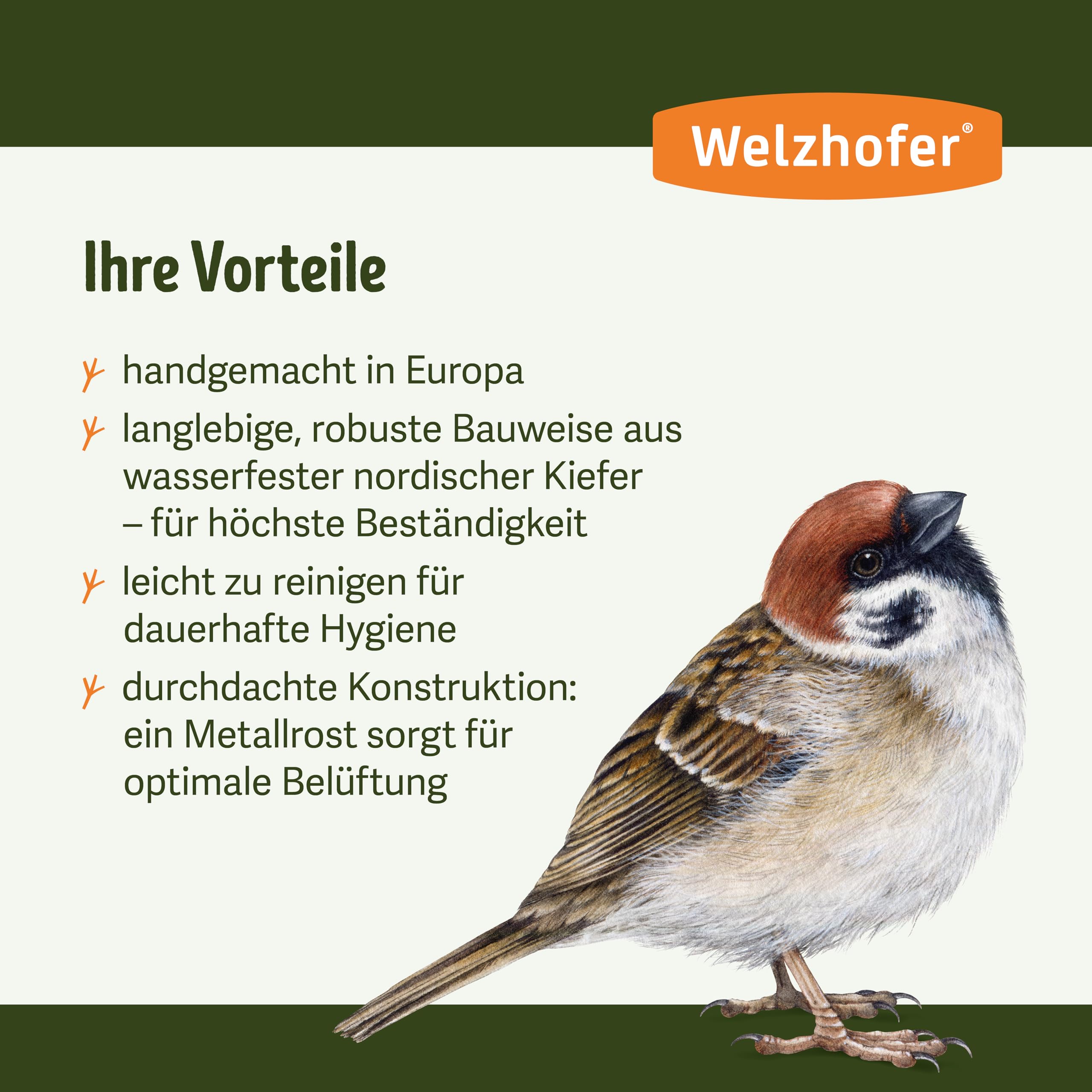 Vogelfutterhaus „Michael“ aus Kiefernholz zum Aufstellen – großes Vogelhaus mit 3 kg Füllmenge, leicht zu reinigen & zu befüllen, wetterfest, ohne Standfuß, Futterhaus handgemacht in Europa