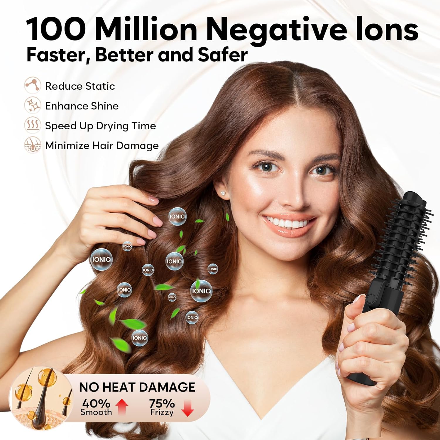 Cordless Curling Iron Brush, Mini Travel Hot Straightener Comb Curl Brush, Rechargeable 4 Temps Cordless Wand Blush with 200 Million Negative Ions for Curls Straightening Styling (Black)